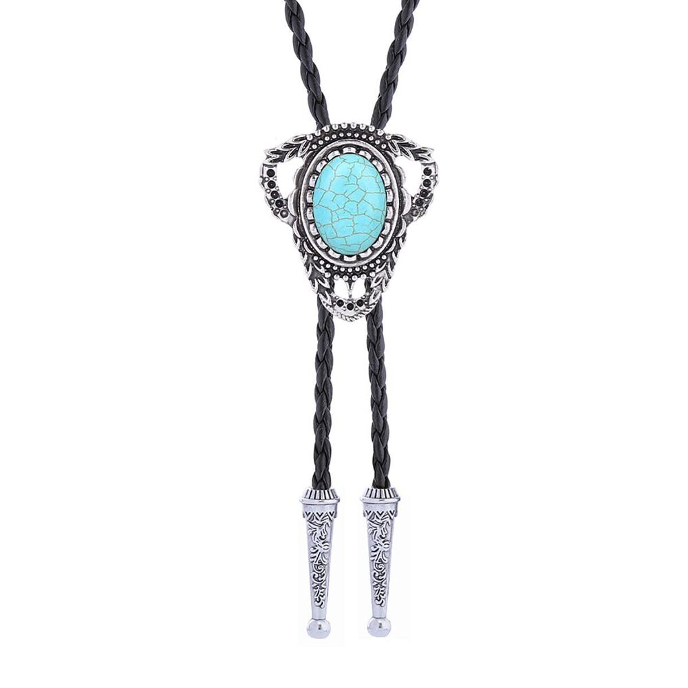 8273 Bolo Tie Unique Western Cowboy Leather Necktie Handmade Natural Big